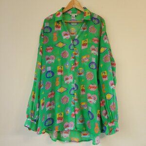 Never Fully Dressed Airy Green Collared Button Down Shirt Sheer Women 16 Urban